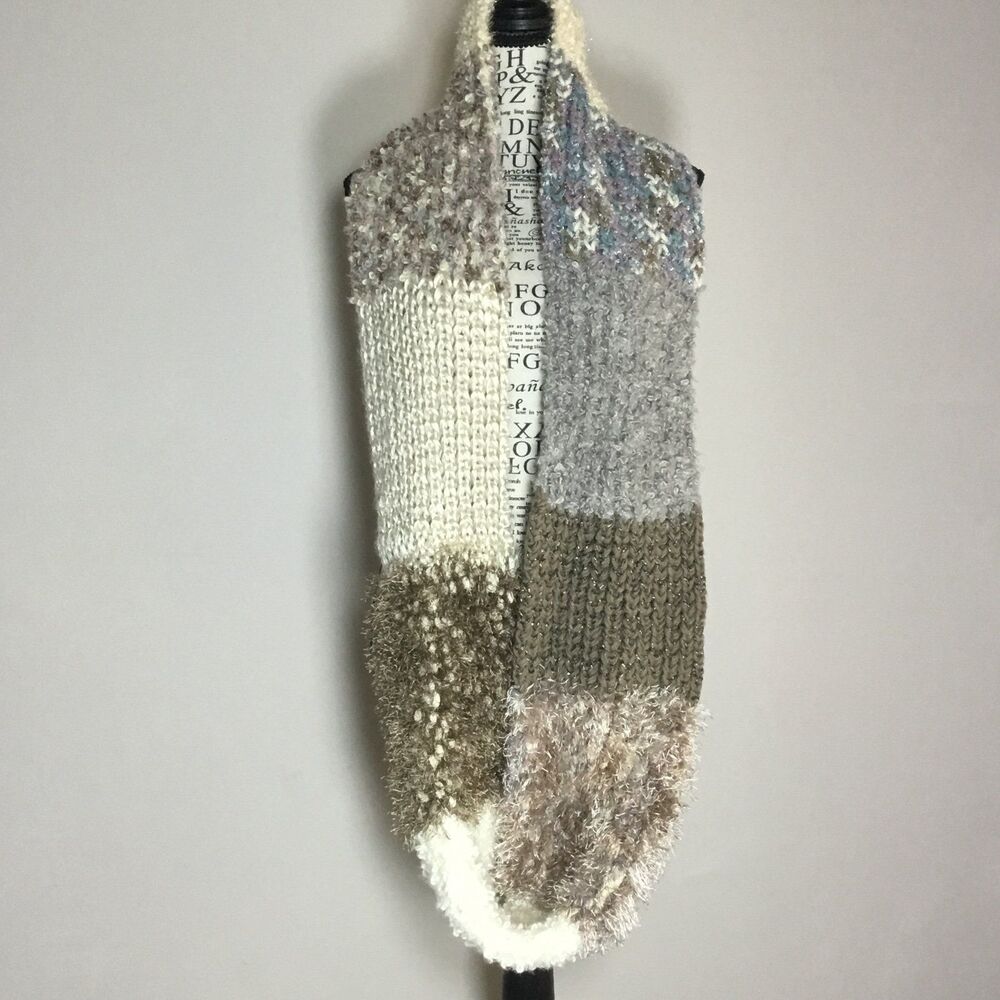 Sonoma patchwork fluffy infinity scarf earthy tones chunky knit goblincore fairy
